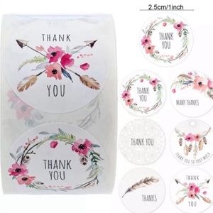Floral Thank You Stickers 500pc Assorted Designs 1in.  - New
